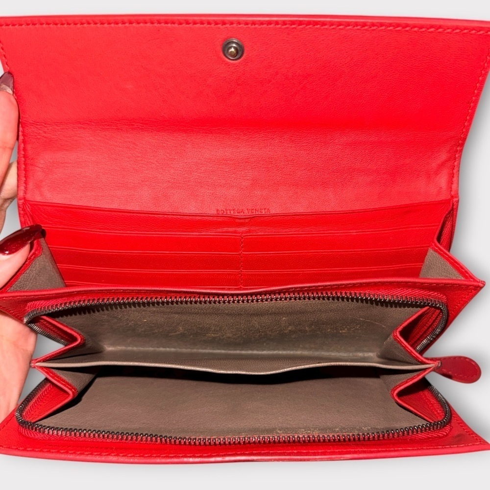 Bottega Veneta Red Intrecciato Woven Leather Continental Wallet (Authentic - Picture 5 of 16